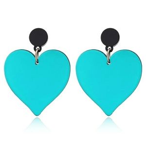 Boho Geometric Teal Green Heart Earrings